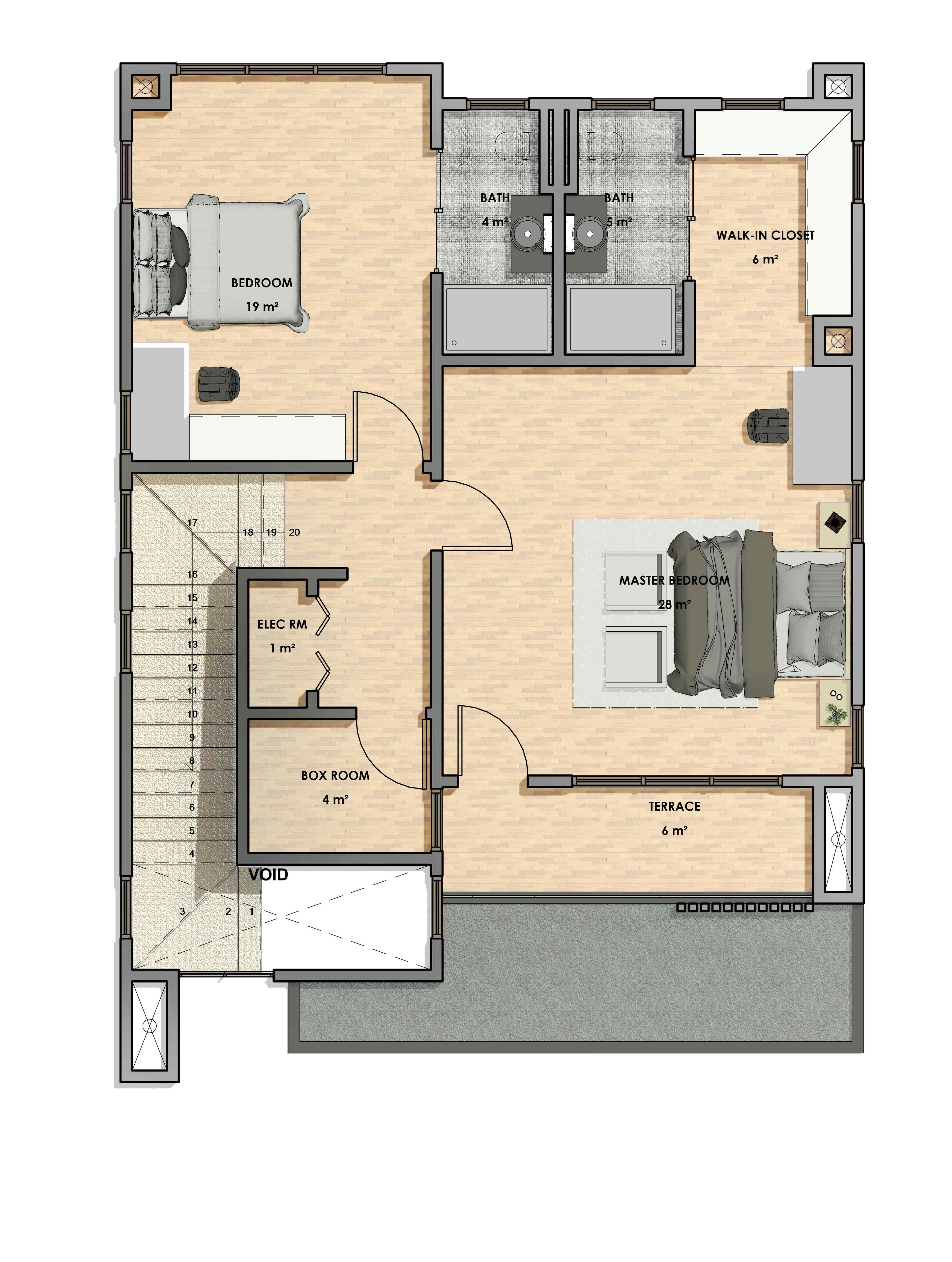 3 Bedroom first floor plan (106 sqm)